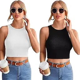adixus Sleeveless Ribbed Crop Top, Black, Casual Wear-picture-42