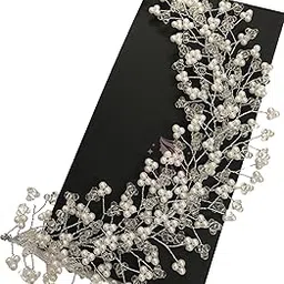 Samyak Crystal Pearl Hair Vine Tiara Hair Accessory Headband Headdress Hair Jewellery For Women | Hair Pin | Bun | Hair Clip For Bridal Wedding Functions Bridesmaid, Silver, Pack of 1-image-14