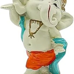 J S K Art Jewellery Ganesha Idol Statue White and Orange with Gold-Accented Base | Handmade Hindu Idol for Home Temple, Spiritual-image-90
