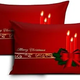 Jute Fabric Decorative Designer Printed Merry Christmas Theme Pillow Cover Xmas Decorations for Sofa Living Bed Room Set of 2, 12x18 inch Multi (CHMPC20)-picture-61