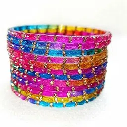 Raindrop Green Glass Bangles Set of 12 for Women & Girls | Traditional Ethnic Handmade Bangles with Zircon & Bead Work | Glossy Finish | Ideal Gift for Wedding, Festival-picture-46