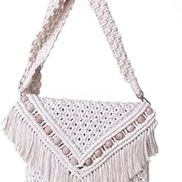 Handmade Macrame Sling Bag with Fringe & Wooden Beads – Boho Crossbody Purse-picture-30