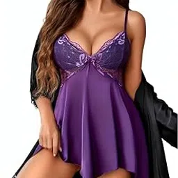 klovvy Women Babydoll Satin Lingerie Nightgown Sleepwear V Neck Silk Lace Chemise Mini Teddy Nightwear for Female’s Honeymoon Night Dress and Valentine Day-picture-42