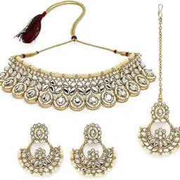 sukkhi Sophisticated Bridal Looked Rani Pink Stone Studded Choker Necklace With Chandbali Earring Mangtikka Set For Women-picture-55