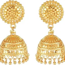 shreyadzines Traditional Temple Jewellery 18k One Gram Gold Ethnic South Indian Meenakari Ghungroo Peacock Jhumkas Jhumka Earrings Set For Women girls Latest GOLD JHUMKI-picture-32