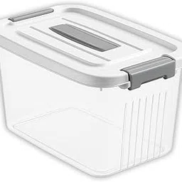 HoopVool Smiley Face Plastic Storage Bin with Locking Lid – Sturdy and Versatile Home Organizer, Available in Multiple Color And Size. (WHITE, PACK OF - 1, MEDIUM - 13 X 8.6 X 5.1 INCH)-image-86
