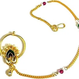 nikyanka Traditional gold plated small nose ring green stone nathiya nath for girls and womens-picture-22