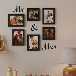Painting Mantra Glass & Art Street Together Forever Set Of 6 Individual Wall Photo Frames With Mr & Mrs MDF Plaque - Black, Synthetic Resin, Rectangular, 7x4 inch-picture-32