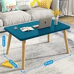 Dream Arts Shoppee Round and Rectangle Wooden Side Table for Living Room with Pedestal and Four Leg End Table (Blue Rectangle)-picture-23