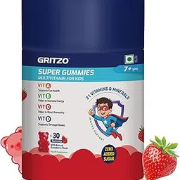 Gritzo Super Gummies Multivitamin for Kids, 7+ Years, Strawberry (Strawberry Flavour, 30 Gummies) | Zero Added Sugar, 21 Vitamins & Minerals-picture-34