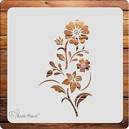 Kachi Pencil Flower with Leaf and Branches Craft Stencil, Size 6 x 6 Inch, Reusable for Painting, Fabric, Glass, Wall, and Craft Projects image 1