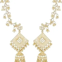 i jewels Gold Plated Traditional Kundan Studded Hanging Pearl Earring With Ear Chain For Women/Girls (E3121W)-picture-55
