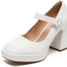 amoji Women's 4 Inch Platform Mary Janes Shoes High Chunky Heels Bridal Dress Wedding Party Pump Shoes 306-picture-52