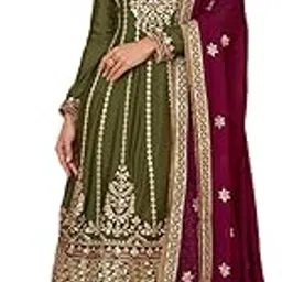 miss ethnik Women's Mehendi Chinon Stitched Top With Stitched Chinon Bottom and Chinon Dupatta Full Sleeve Embroidered AnarkaKurta Set (ME-1158)-picture-26