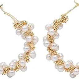 alya jewels Gold Tone Pearl Hoop Earrings for Women And Girls, Stylish Beaded Hoops for Party, Wedding & Casual, Lightweight Fashion Jewelry Gift for Her, Pack of 1-picture-29