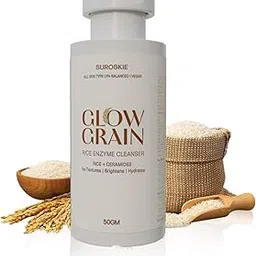 SUROSKIE Glow Grain Rice Enzyme Cleanser 50 gm | Ceramide & Lactic | Deep Cleansing Foaming Facewash Powder For Hydrated, Glowing & Brighten Skin | Korean Skincare for All Skin Types for Men & Women-image-43