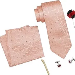 rizoro Tie for Men – Paisley Silk Neck Ties Set with Cufflinks Flower Pin, Pocket Square & Black Gift Box, Combo Necktie Sets for Office Wear, Formal Suits & Weddings (Peach, RW_35)-picture-20
