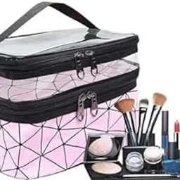 Makeup Bags Double Layer Travel Cosmetic Cases Makeup Organizer Toiletry Bags (Black) SB-P9961-image-48