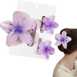 3 pcs Flower Hair Clips,Hair Claw Clips,for Women Girls Thin Thick Curly Hair,Strong Non-slip,Beach Vacation Wedding Party Bridal Hair Accessories Seaside Holiday Hawaiian Beach (PURPLE 1+ 2 MINI PLUMERIA)-image-95