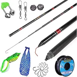 Fishing Pole Rod with Net Storage Bag,Hook,Line,Bell, Wight Balls, Swivel, Frog Combo-picture-46
