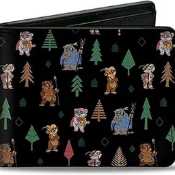 buckle-down Wallet Bifold PU Star Wars Ewoks and Forest Icons Collage Black Greens-picture-10