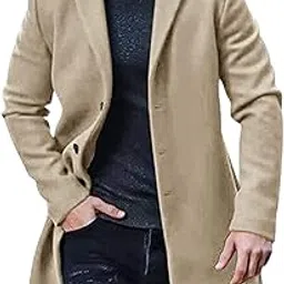 chroes Men's Trench Coat Slim Fit Notch Lapel Single Breasted Top Coat Winter Warm Cotton Business Long Jacket Overcoat | Khaki | 4XL-picture-56