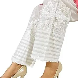 chikirpolo Lucknowi Chikankari Hand Embroidered White Cotton Pant Trousers for Women & Girls Chikankari Embroidered Straight Fit (Free Size, Elastic Waist)-picture-11