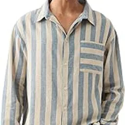 the souled store Cotton Linen Stripes: Coastal Men and Boys Long Sleeves Collared Neck Button Front Regular Fit Cotton Linen Shirts-picture-19