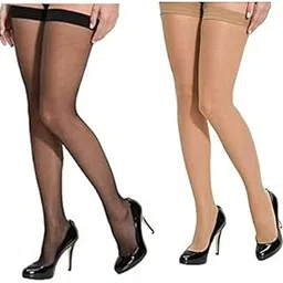 khillayox Women's Thigh-High Soft Net Sheer Transparent Full Coverage Stockings for Women & Girls Pack of 2 (Free size)-picture-47