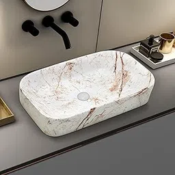 Plantex Tabletop Wash Basin for Bathroom/Designer Ceramic Basin/Rectangle Countertop Wash Basin/Home/Office (22 x 14 x 5 Inch)-image-54