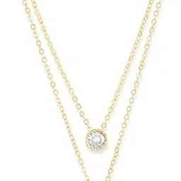 minutiae Double Layered Chain Necklace With Diamond Pendant With Austrian Cubic Zirconia For Women And Girls With Extendable Chain-picture-42