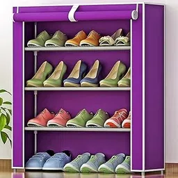 Kuber Industries Shoe Rack|Non-Woven 4 Shelves Shelf|Foldable Storage Rack Organizer for Shoe, Books (Purple)-picture-35