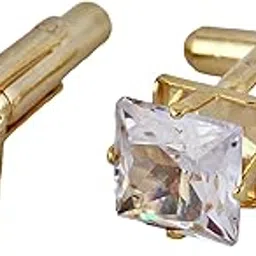 lucky jewellery Unique Men Jewelry White Color Stone Gold Plated Sleeve Button Formal Cuff Button Wedding Shirt Button, Suit, Blazer Cufflinks Pair Gift Set For Men (257-M4C4-AD7W)-picture-31