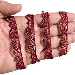 Wonder Star Floral Crochet Lace Border (Pack 9 Meters) Designer Lace Border for Dupatta, Saree, Lehenga, Plazo, Suit, Dress, Blouse, Curtain, Sewing, Craft & Much More (Maroon)-picture-46