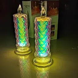 SHOPER ZONE Pack of 2 Bright Rainbow Diamond Creative Glowing Crystal Effect Ornamental Ambient Surface Reflective Electric flameless Tealight (13 cm)-picture-27