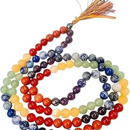 7 Chakra Natural Stone Mala Beads Necklace, Multicolour Crystal Healing Beaded Jewellery with Tassel-image-39