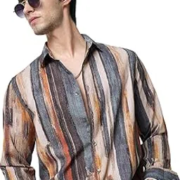 vastrado Mens Multicolor Striped Printed Shirt | Vibrant & Dynamic Ripple Effect | Full Sleeves, Collar Neckline, Button Closure | Casual Occasions, Eye-Catching Design-picture-17