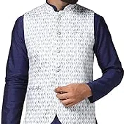 tahvo Men's Cotton Mandarian Neck Sleeveless Printed Nehru Jacket-picture-38