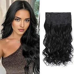 Soft Hair Extensions And Wigs Women Curly/Wavy Hair Extension For Girls 5 Clips in Black color-picture-16