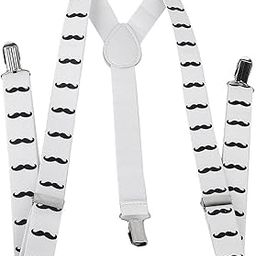calandis ™ Adult Unisex Clip-on Braces Elastic Y-back Suspender w/Black Mustache Beard Patterns White | Suspenders Braces | Mens Accessories-picture-2
