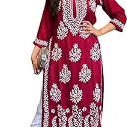 mrswears Women's Regular Fit Ready to Wear Heavy Cotton Rayon Chikankari Work Kurta Set (Top & White Bottom)-picture-56
