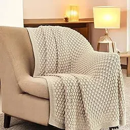 Maeri Beige Knitted Cotton Sofa Throw & AC Blanket | 125 x 150 cm | Soft & Breathable Cotton Blanket for Sofa, Bed, Couch, Living Room | Lightweight & Cozy All-Season Use-picture-23