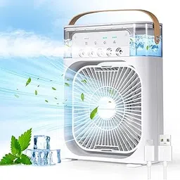 (HOT 15 YEARS WARRANTY) Personal Air Cooler, Portable Air Conditioner Fan, Mini Evaporative Cooler with 7 Colors LED Light, 1/2/3 Timer,3 Wind Speed and 3 Spray Mode Desk Fan_Multicolor image 1