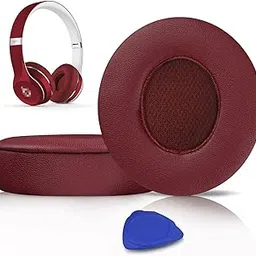 SoloWIT Earpads Cushions Replacement for Beats Solo 2 & Solo 3 Wireless On-Ear Headphones, Solo2 Solo3 Ear Pads with Soft Protein Leather, Added Thickness - Burgundy image 1