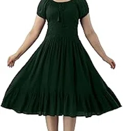 aloan beauty Cotton Blend Fit & Flared Dress | Breathable & Lightweight Western Dress | Round Neck Casual Below The Knee Dresses-picture-28