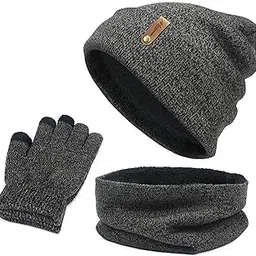 ™ Women Winter Beanie Hat Scarf Hat Knitted Gloves Fleece Lining Dark gray | Hats | Mens Accessories-image-19