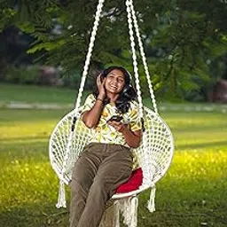 Patiofy Premium Hanging Cotton Rope Swing Chair with Cushion Accessories| Swing for Kids & Adults, Cotton Swing Chair Jhula for Home| Balcony, Indoor & Outdoor,Garden(Capacity 150 kgs,White in Colour)-image-49