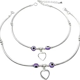 Parasmoni Silver work and purple beaded with love design Anklet with Certificate of Authenticity | Trendy Women’s Jewelry | 6-Month Warranty-image-11