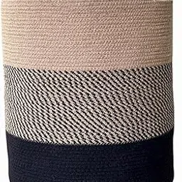 Cotton Rope Storage Basket, Large Woven Laundry Hamper, 40.6 x 43.2 cm, Black and Beige with Handles-picture-19