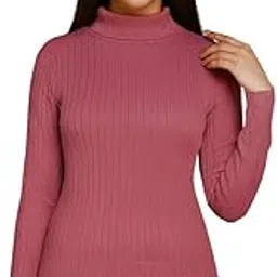 Free Size Warm and Cozy Body Hug Stylish Winter thermalwear Highneck/Turtleneck Rib Knitwear skivi/Pullover for Women Deep Pink-image-75
